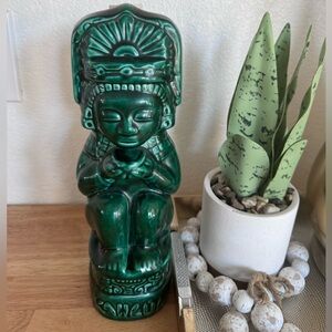 1937 Kahlua Green TIKI Aztec Mayan Empty Glazed Glass Decanter w/Stamp 11 1/2